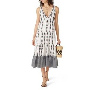 Area Stars Sorrento Embroidered Check Sleeveless Tiered Empire Midi Dress Sz S